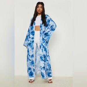 BOOHOO Maxi Kimono S/M NWT Blue Tie Dye